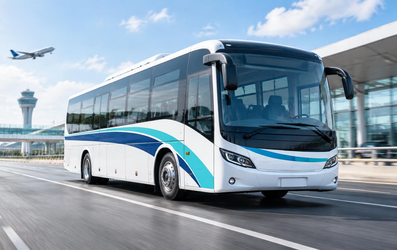 Shuttlebus van het parkeerterrein naar de terminal